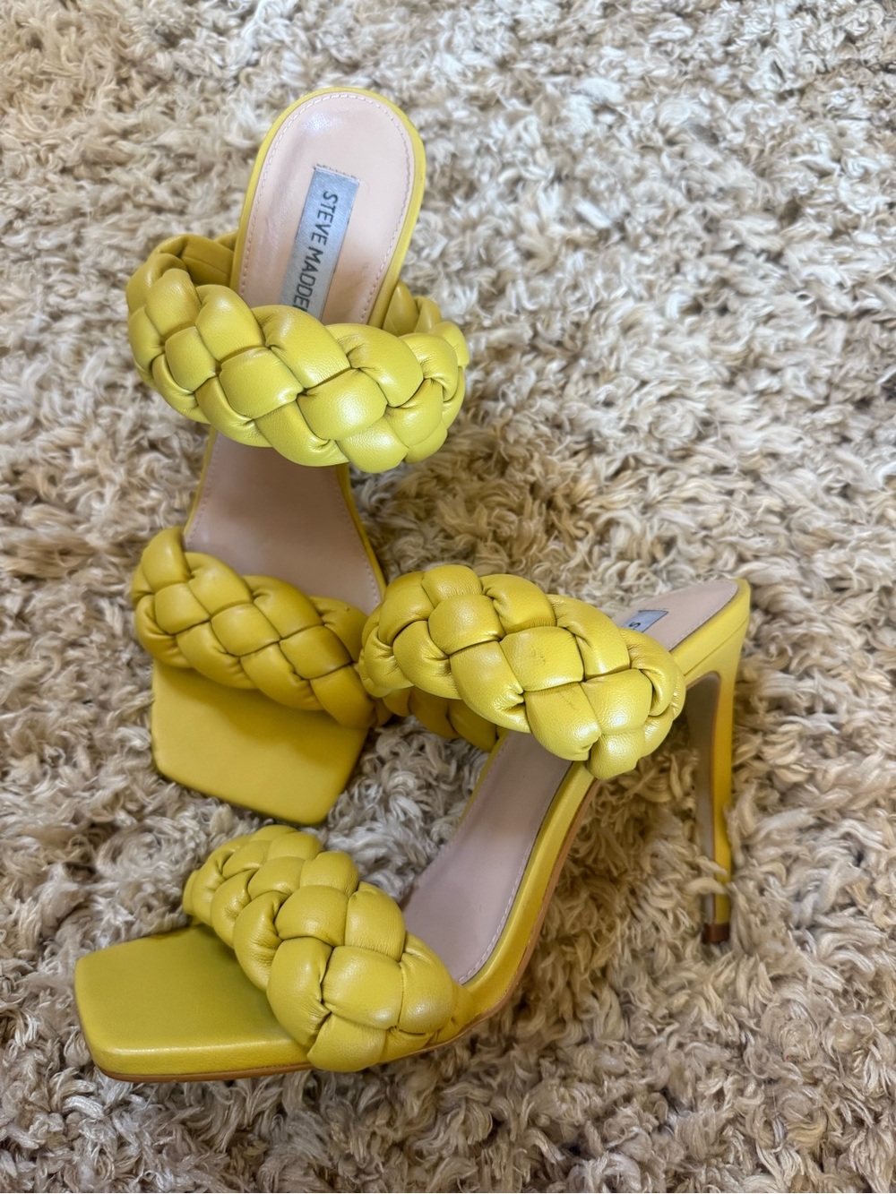 Steve Madden Braided Double-Strap Slide Sandals in Mustard - Picture 2 of 3